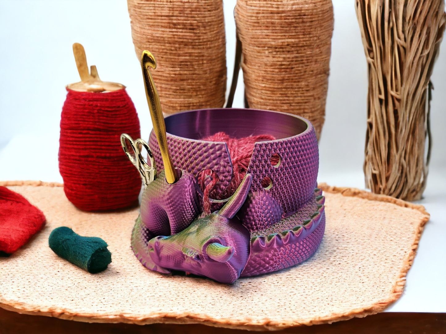 Horned Dragon Yarn Bowl With Tool Holes - Fantasy-Inspired Yarn Holder for Dragon Yarn Bowl With Horns Knitting Accessory 3D Printed
