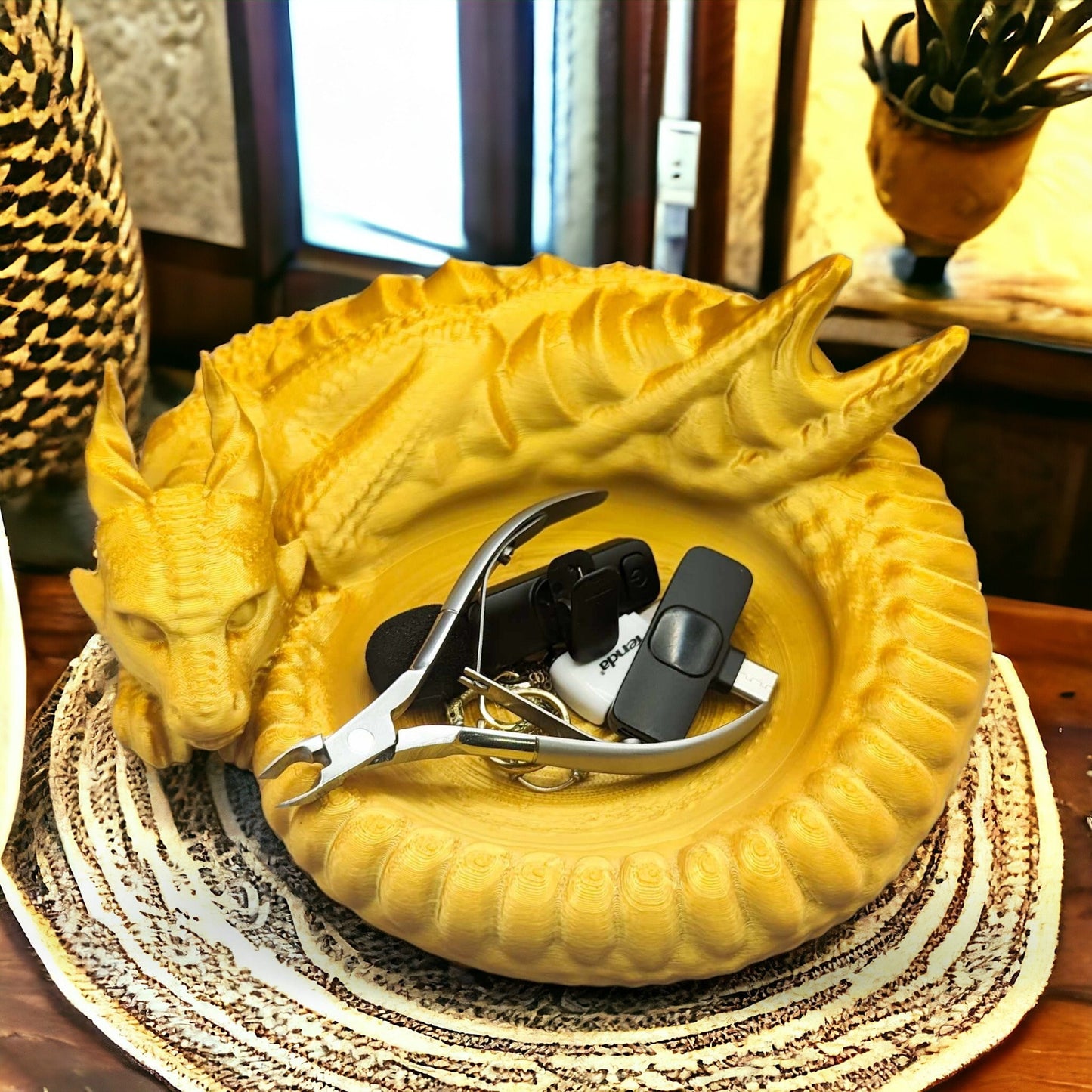 Dragon Nest Jewelry Tray - 3D Printed Dragon Guardian Trinket Dish - Fantasy Ring Holder