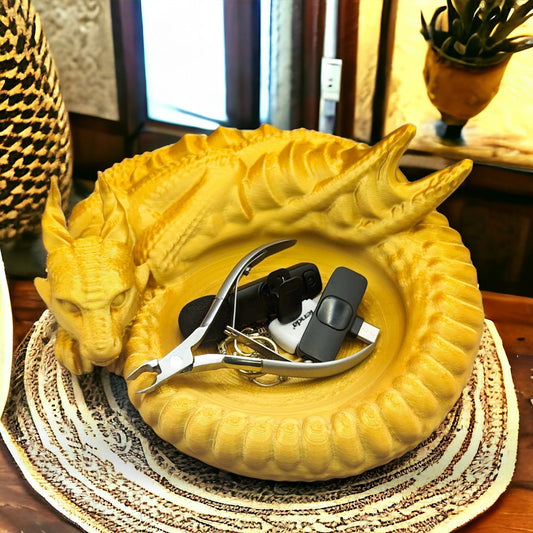 Dragon Nest Jewelry Tray - 3D Printed Dragon Guardian Trinket Dish - Fantasy Ring Holder