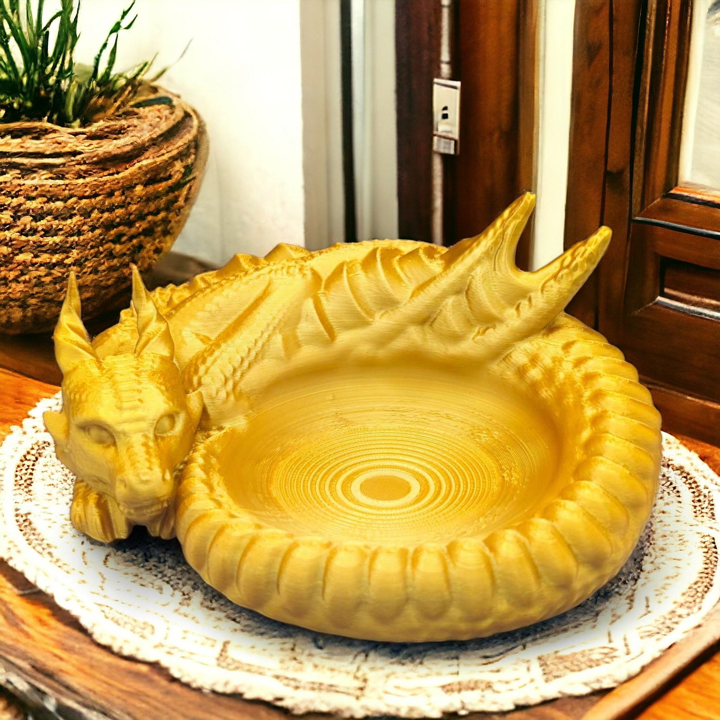 Dragon Nest Jewelry Tray - 3D Printed Dragon Guardian Trinket Dish - Fantasy Ring Holder