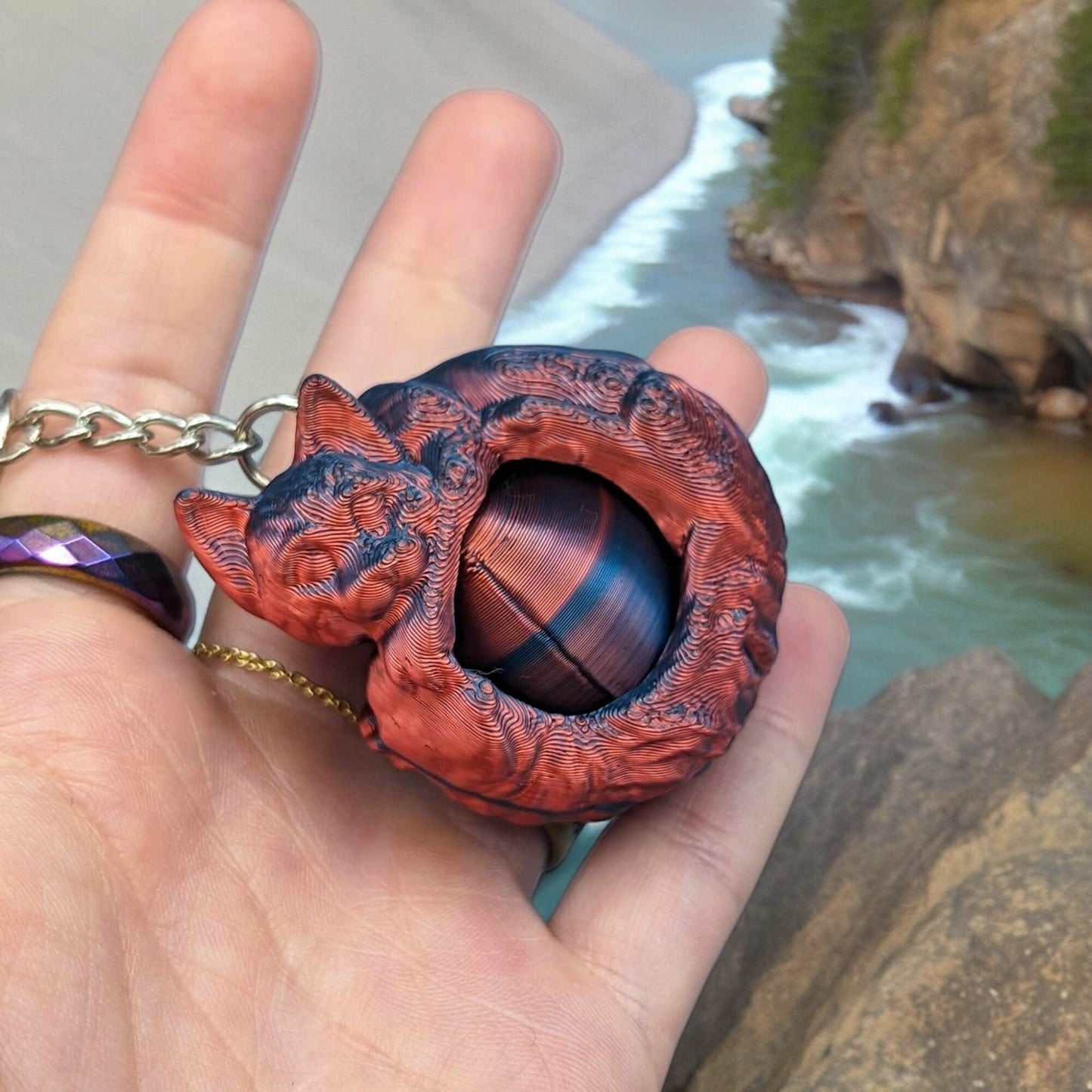 Fidget Toy Keychain: 3D Printed Cat Gyroid, Cat Ball Dragon Ball Designs - Unique Stress Relief Trinket