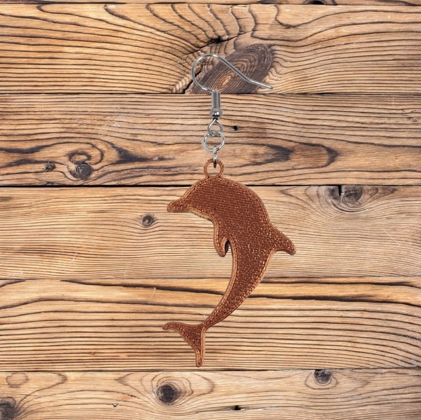 Dangle Hook Earrings - 3D Printed Dolphin Sea Life Jewelry, Ocean-Inspired Animal Design, Unique Gift for Ocean Lovers