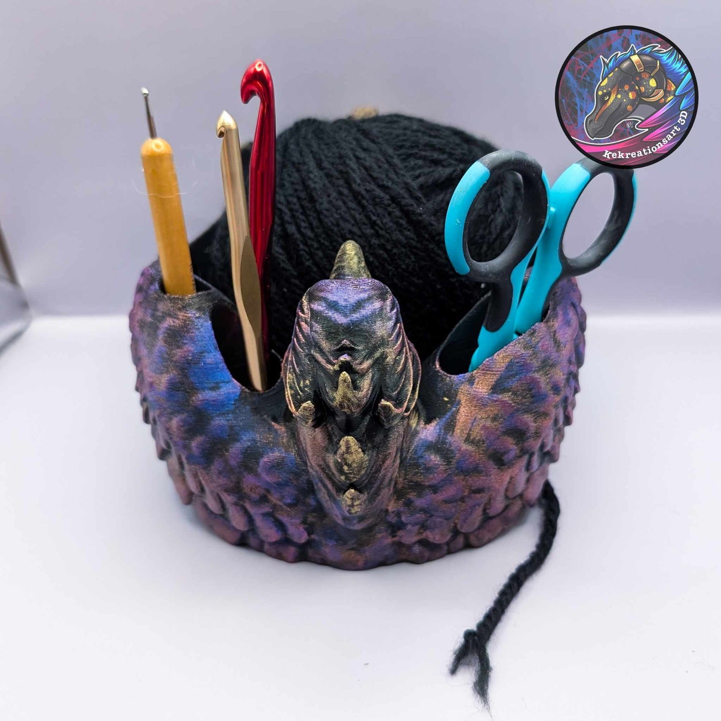 Phoenix Yarn Bowl - Fantasy-Inspired 3D Printed Yarn Holder with Tool Holes, Firebird Knitting Accessory