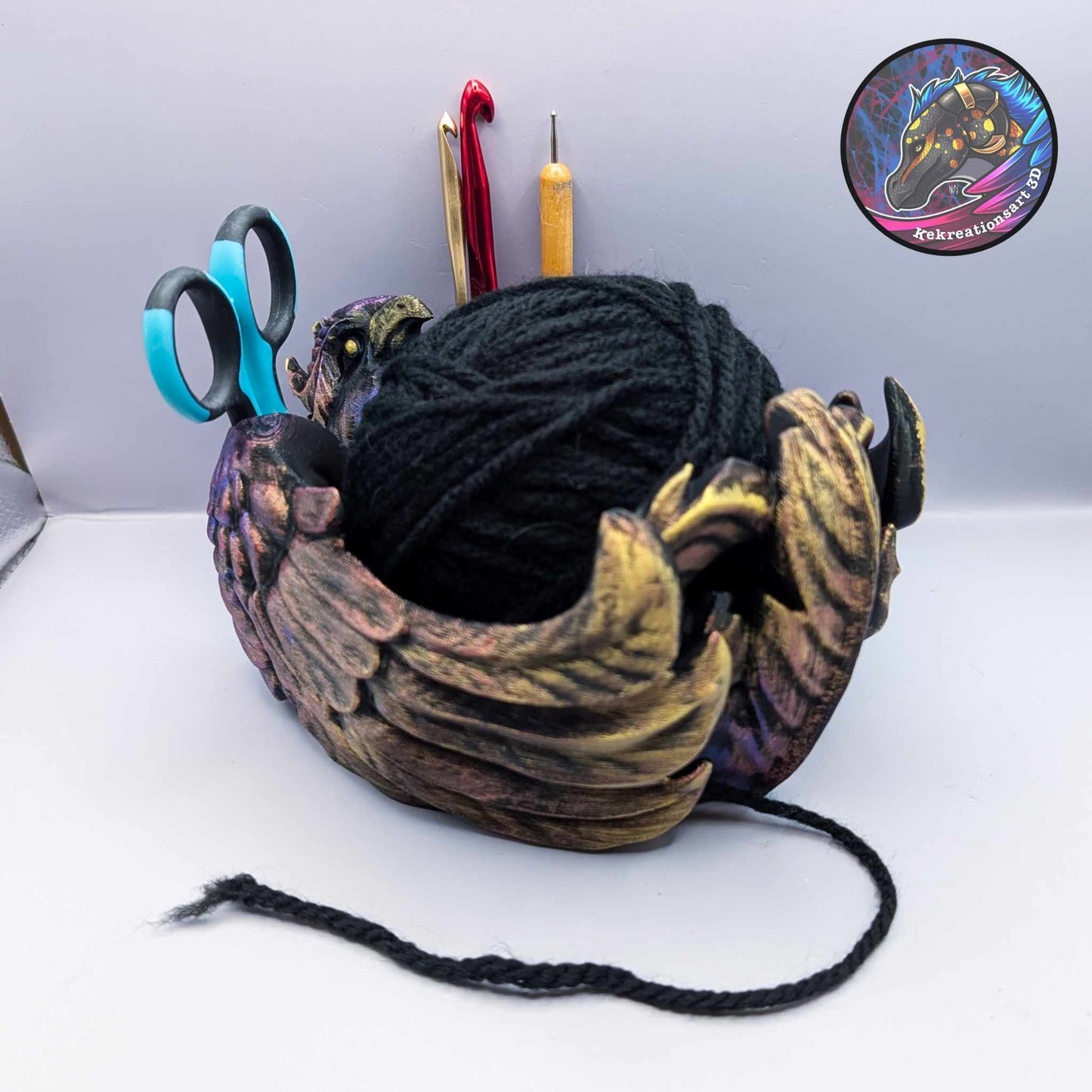 Phoenix Yarn Bowl - Fantasy-Inspired 3D Printed Yarn Holder with Tool Holes, Firebird Knitting Accessory