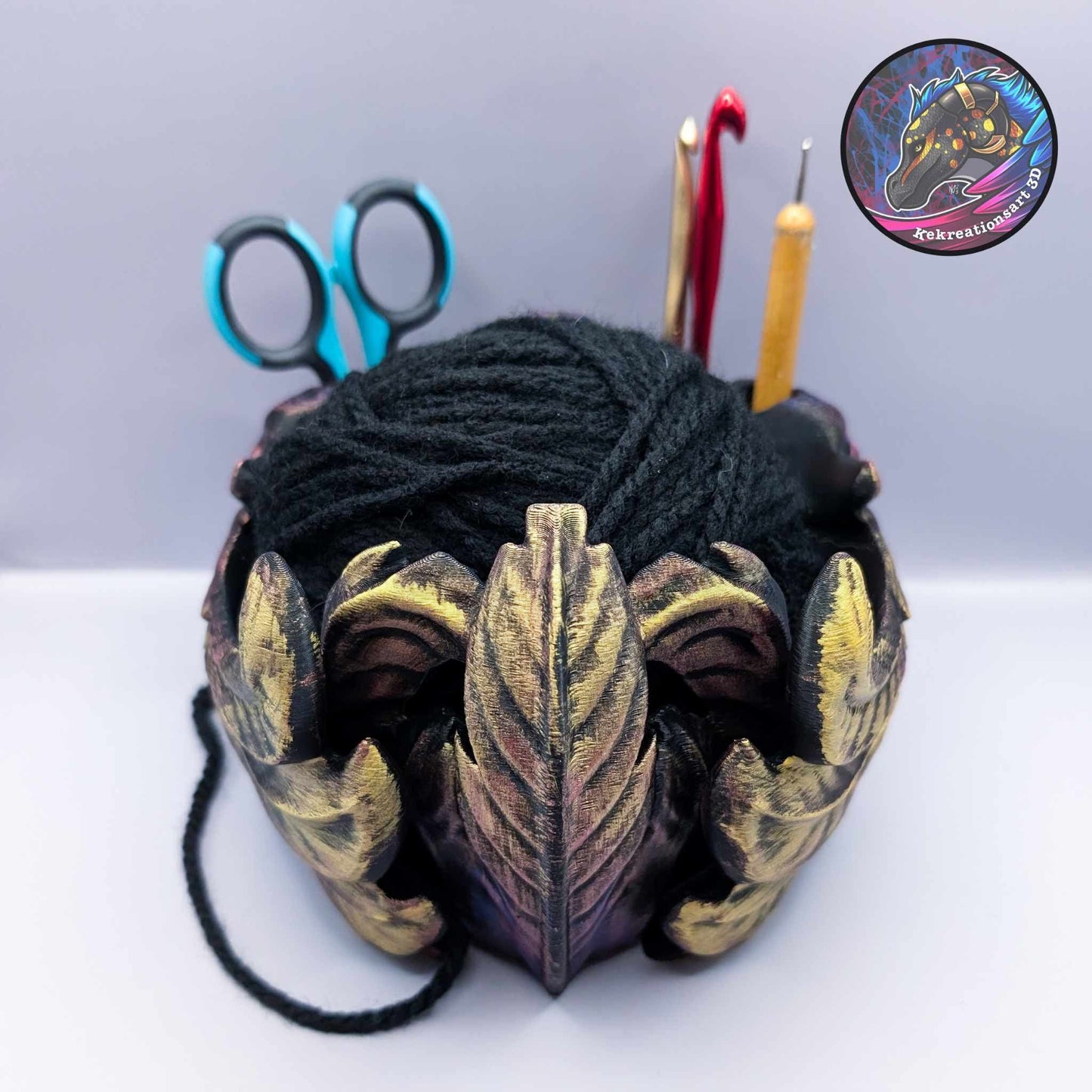 Phoenix Yarn Bowl - Fantasy-Inspired 3D Printed Yarn Holder with Tool Holes, Firebird Knitting Accessory