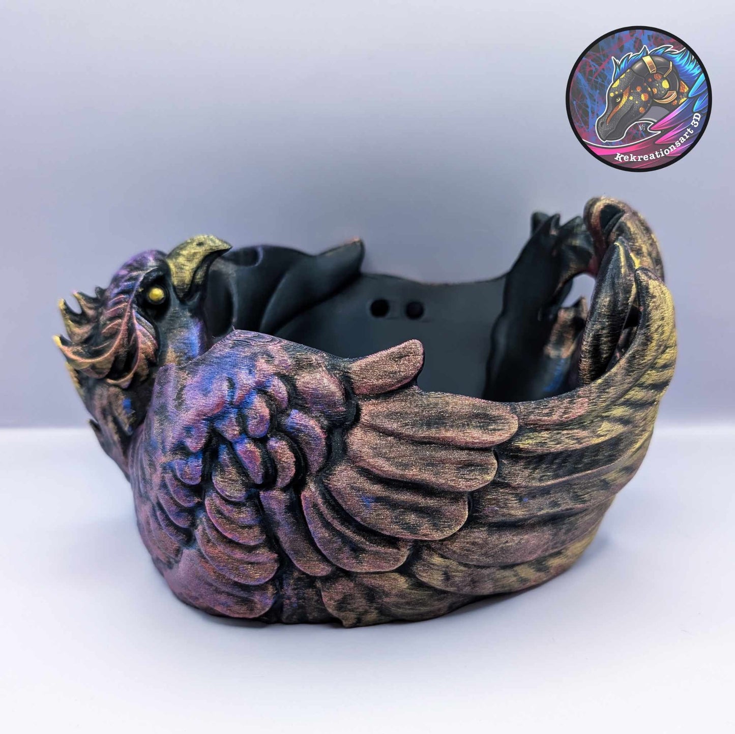 Phoenix Yarn Bowl - Fantasy-Inspired 3D Printed Yarn Holder with Tool Holes, Firebird Knitting Accessory