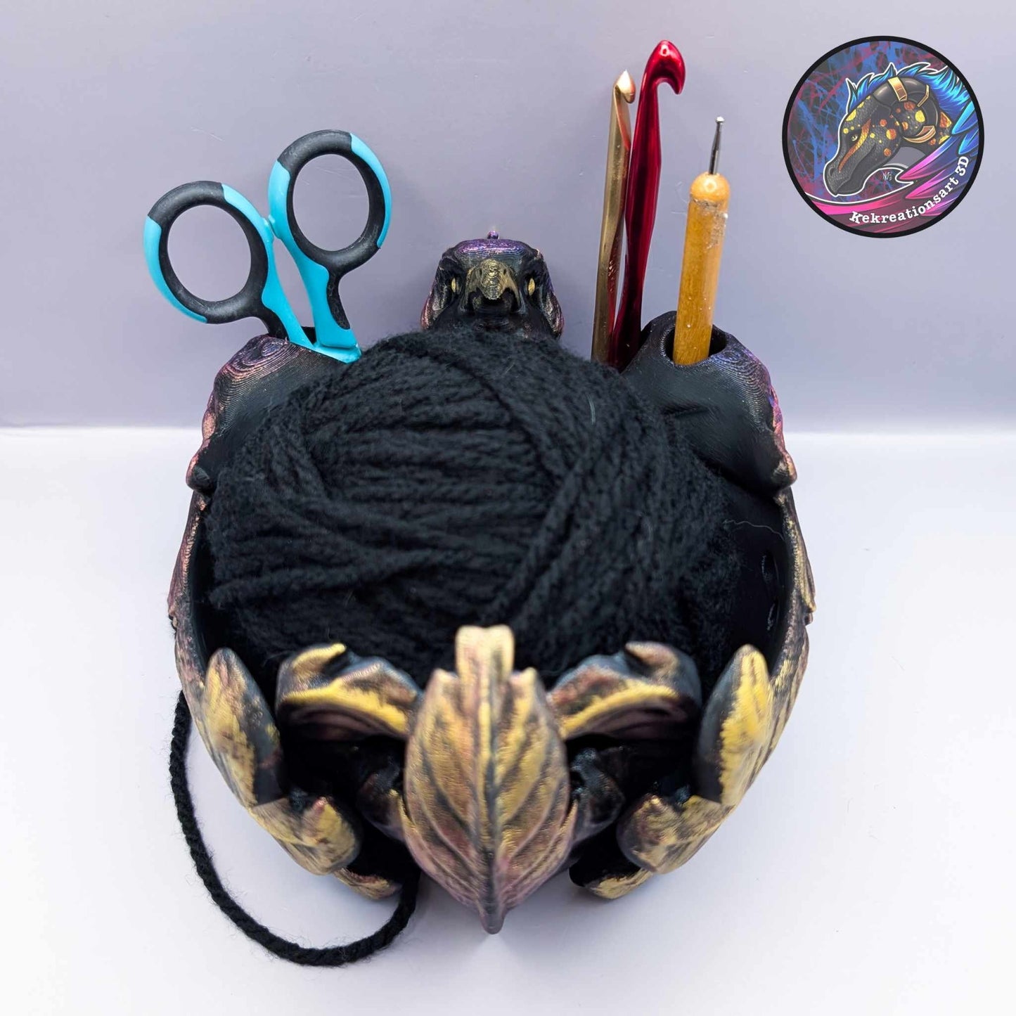 Phoenix Yarn Bowl - Fantasy-Inspired 3D Printed Yarn Holder with Tool Holes, Firebird Knitting Accessory