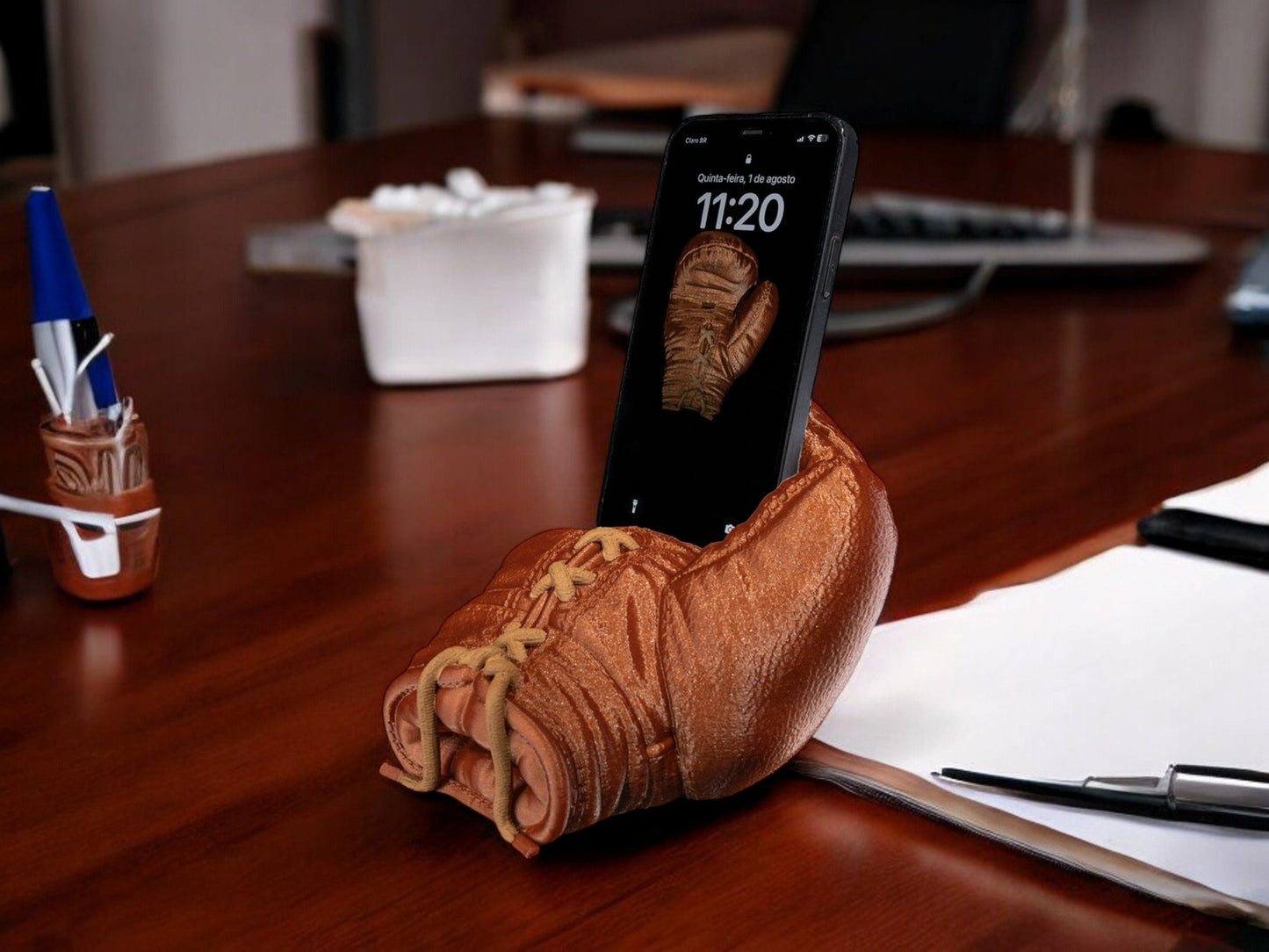 Boxing Glove Phone Holder - 3D Printed Smartphone Stand, Desk Organizer for Home Office, Video Calls and Streaming
