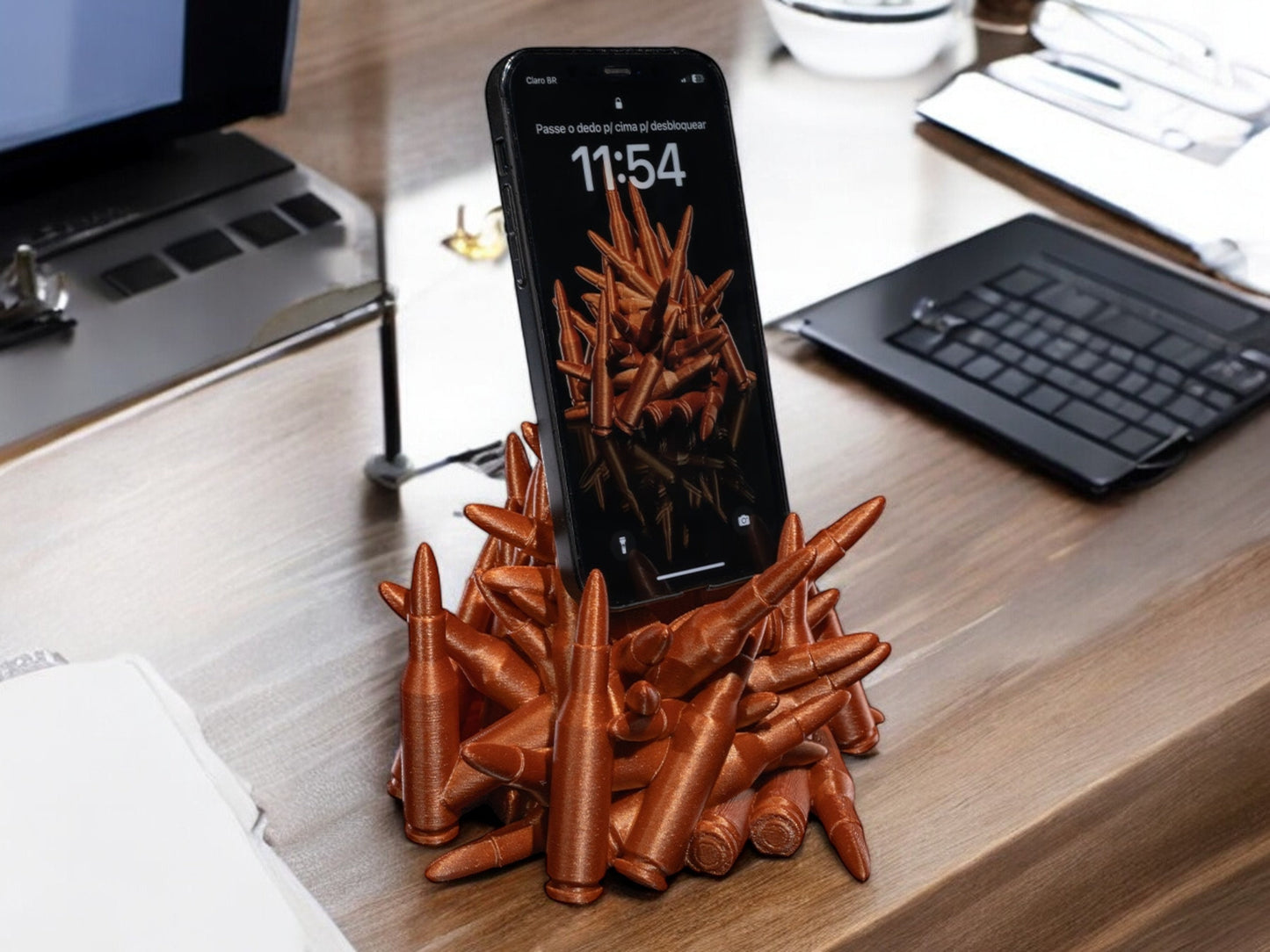 Shot Gun Shells Phone Holder | 3D Printed Unique Desktop Accessory & Gift for Gun Lovers