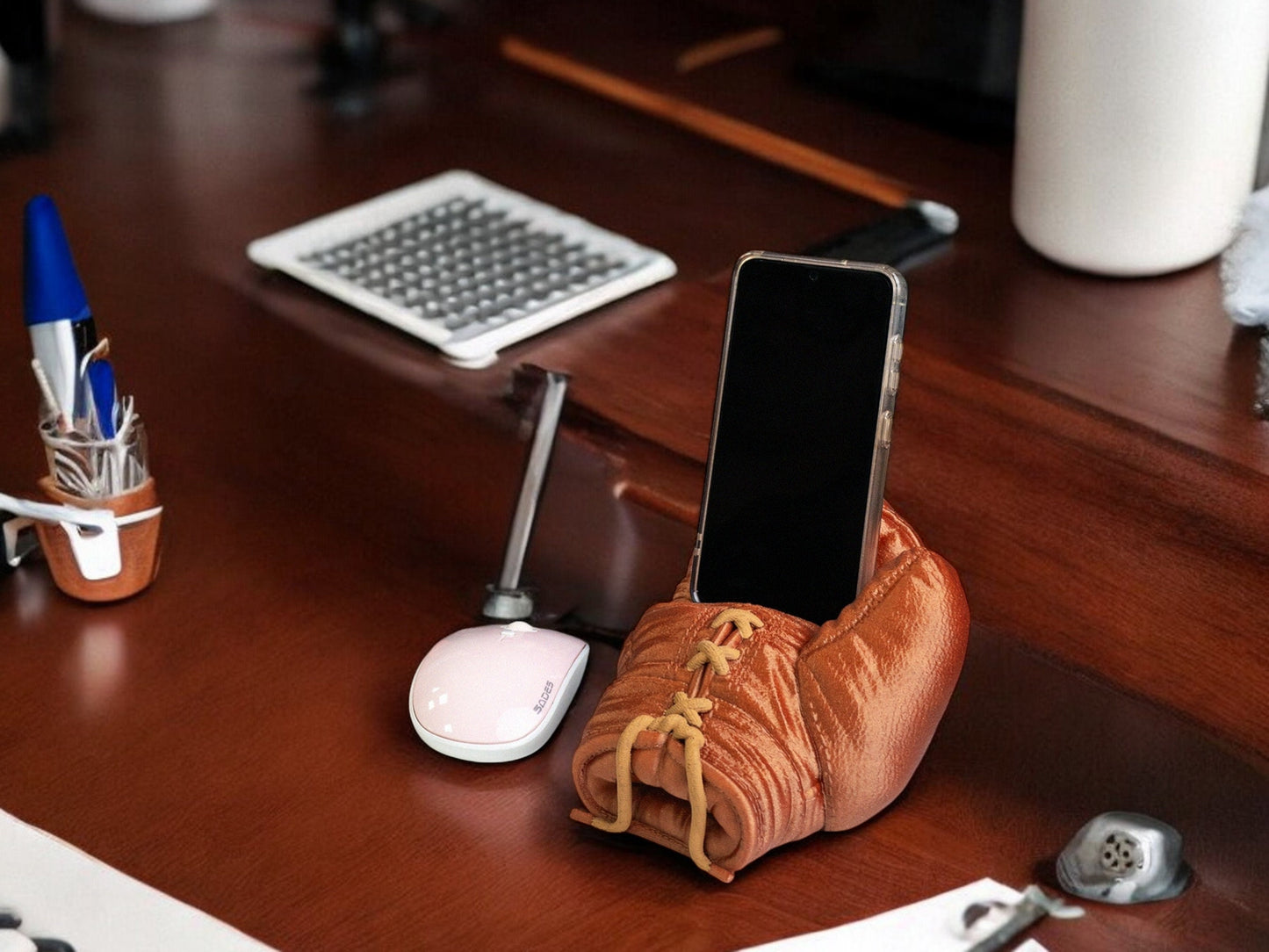 Boxing Glove Phone Holder - 3D Printed Smartphone Stand, Desk Organizer for Home Office, Video Calls and Streaming