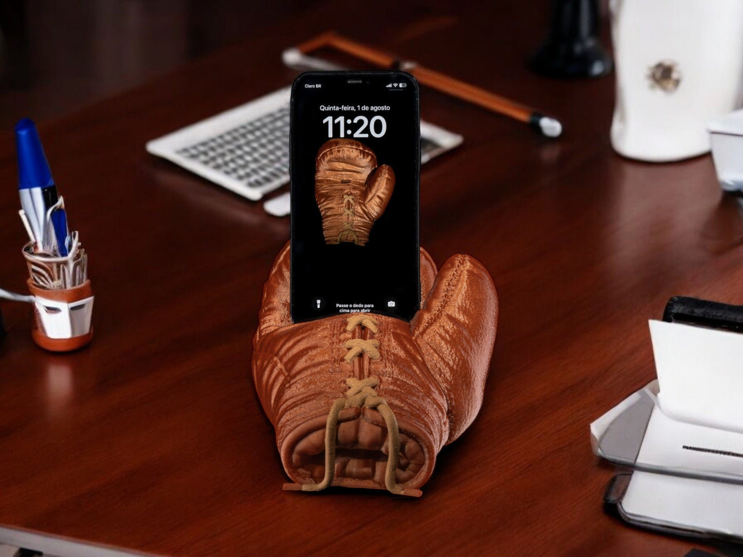 Boxing Glove Phone Holder - 3D Printed Smartphone Stand, Desk Organizer for Home Office, Video Calls and Streaming