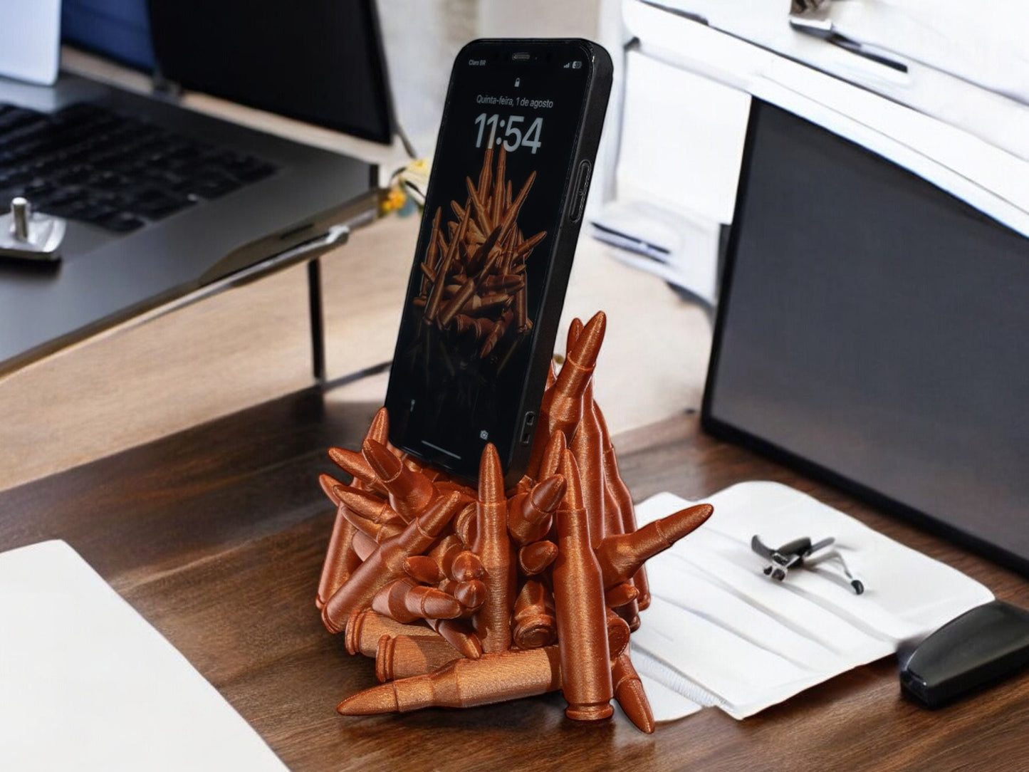 Shot Gun Shells Phone Holder | 3D Printed Unique Desktop Accessory & Gift for Gun Lovers