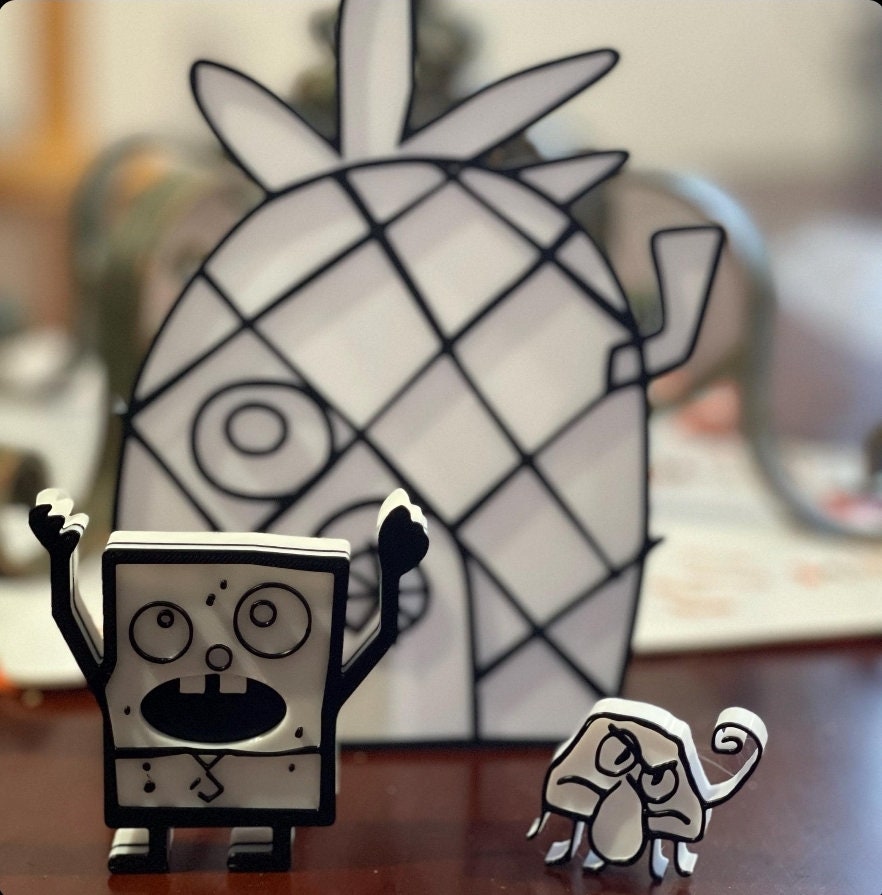 3D DoodleBob Pencil holder & Doodleward Fan Art Inspired SpongeBob printed pencil