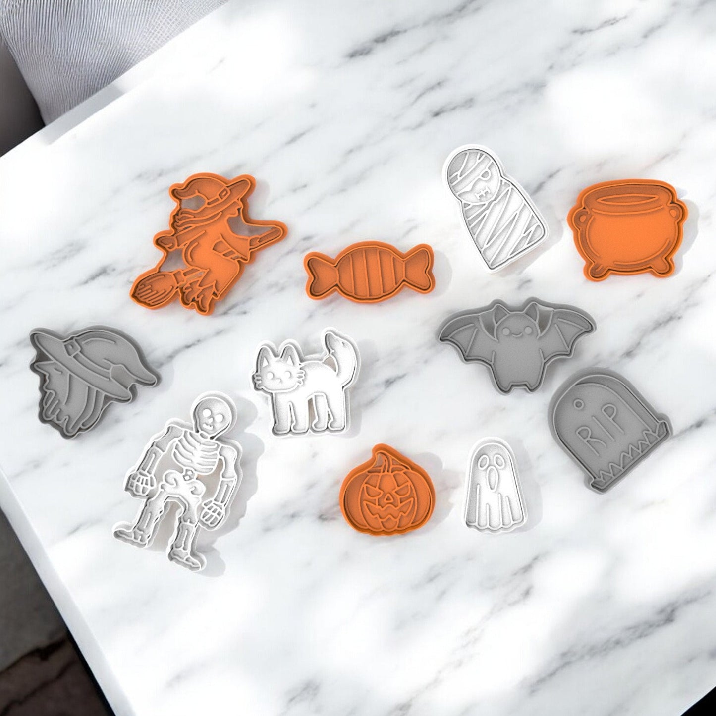 Halloween Cookie Cutters 3D Printed - Pumpkin, Skeleton, Bat, Ghost & Cauldron - Perfect for Baking Festive Treats!