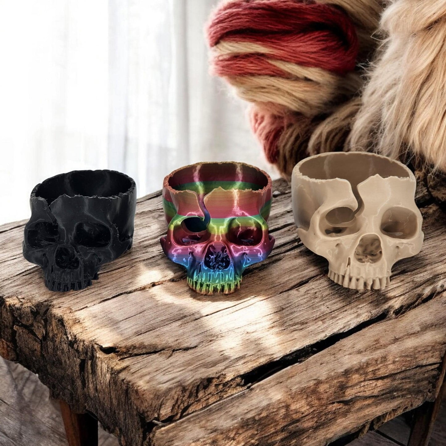 Skull Yarn Bowl | Crocheting & Knitting Accessory | Craft Wool Holder for Spooky Home Decor DIY Gift