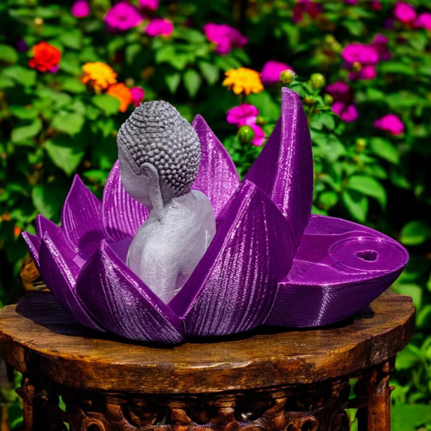 Incense Burner - Buddha in Lotus Flower Backflow Design | Altar Decor Perfect Gifts for Meditation & Relaxation