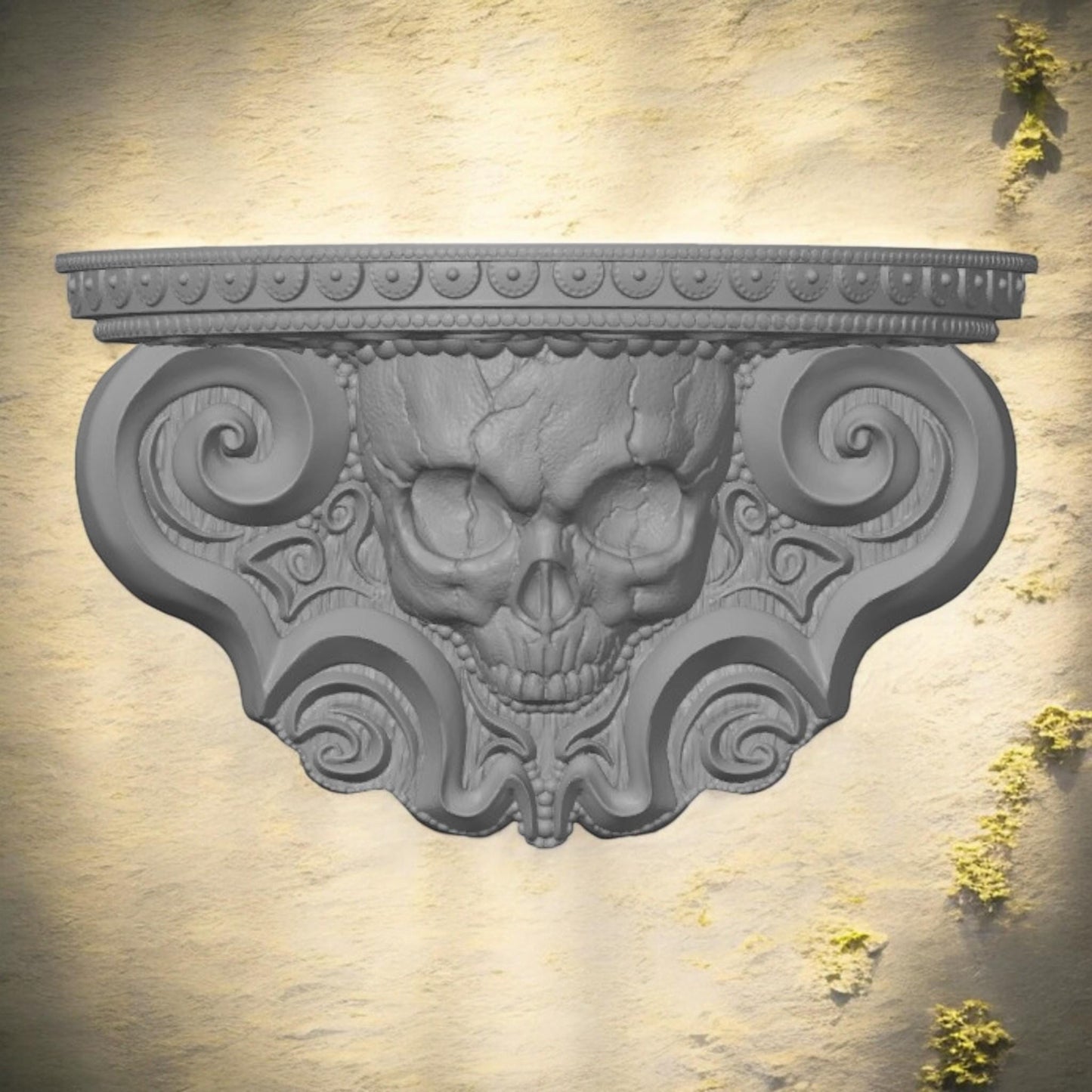 Cranio Mini Shelf: 3D Printed Skull Shelf Floating Wall Decor, Gothic Halloween Home Art, Unique Custom Decor for Spooky Style