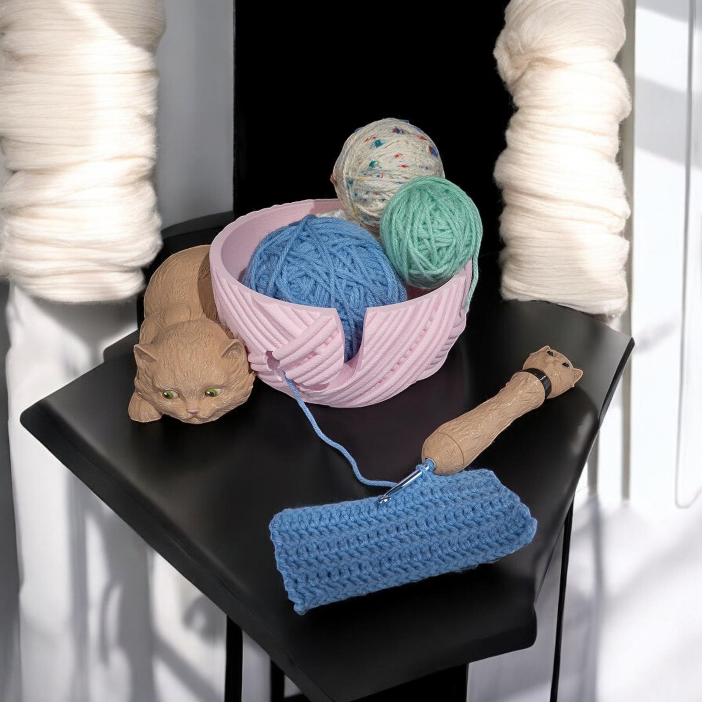 Cat Yarn Holder – Cute Cat Yarn Bowl Hook Case, Knitting Supplies Organizer, Perfect Gift for Feline Lovers & Crochet Enthusiasts