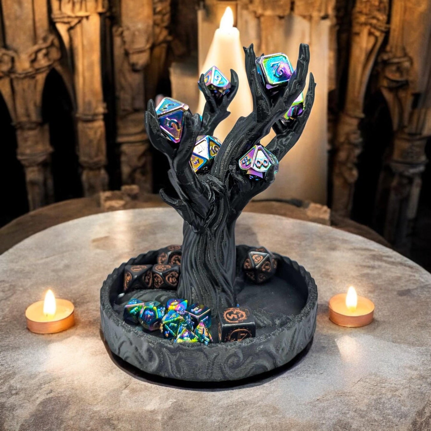 Fantasy Jewelry Tree with Small Dragon | Unique 3D Printed Dice Storage & Home Organization Gift Idea