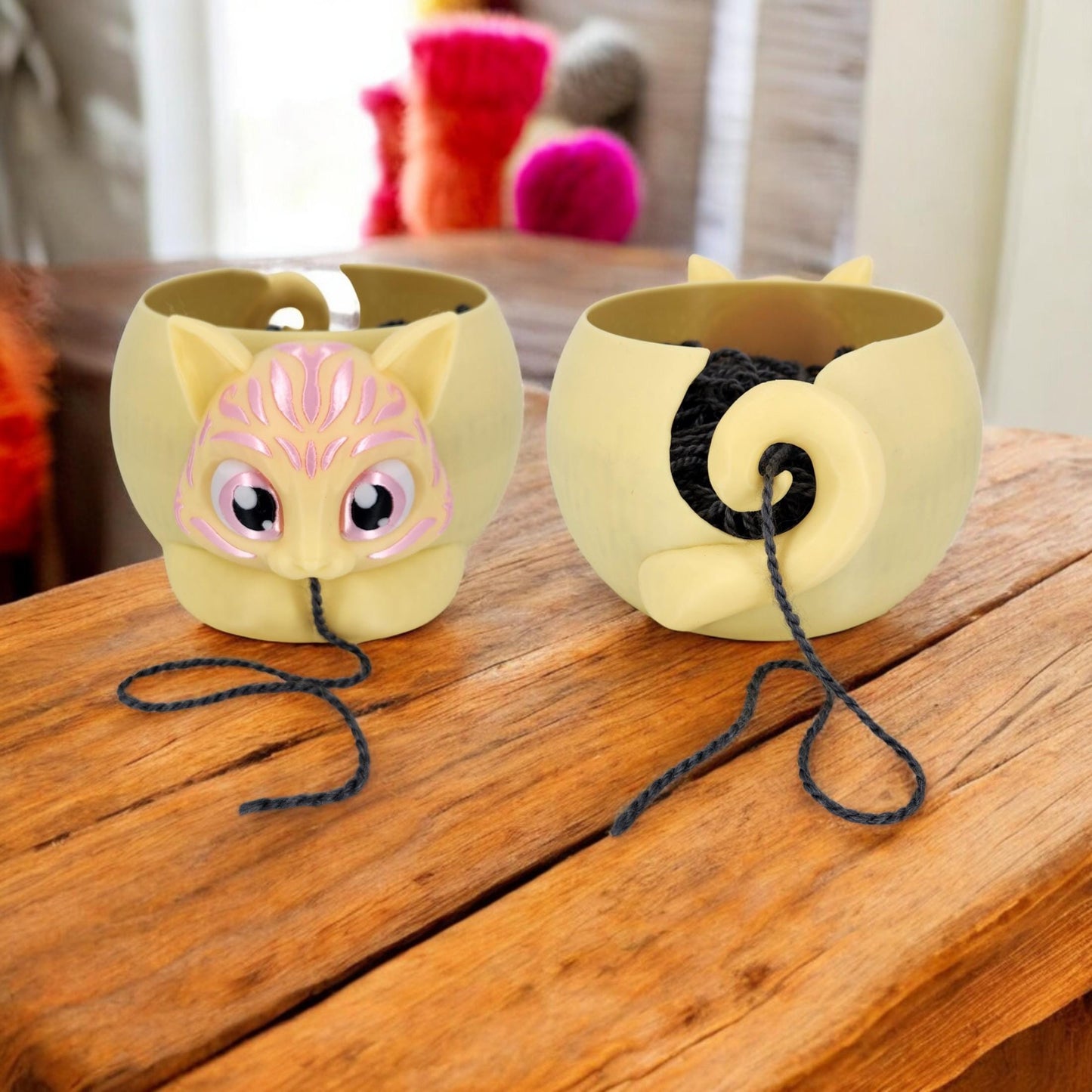 Cat Bobble Yarn Bowl - Perfect Gift for Knitting & Crochet Lovers, Feline Themed Accessory, Handmade Yarn Organizer