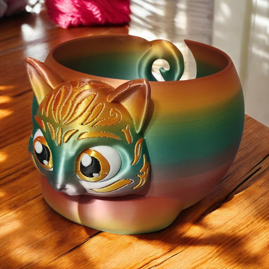 Cat Bobble Yarn Bowl - Perfect Gift for Knitting & Crochet Lovers, Feline Themed Accessory, Handmade Yarn Organizer