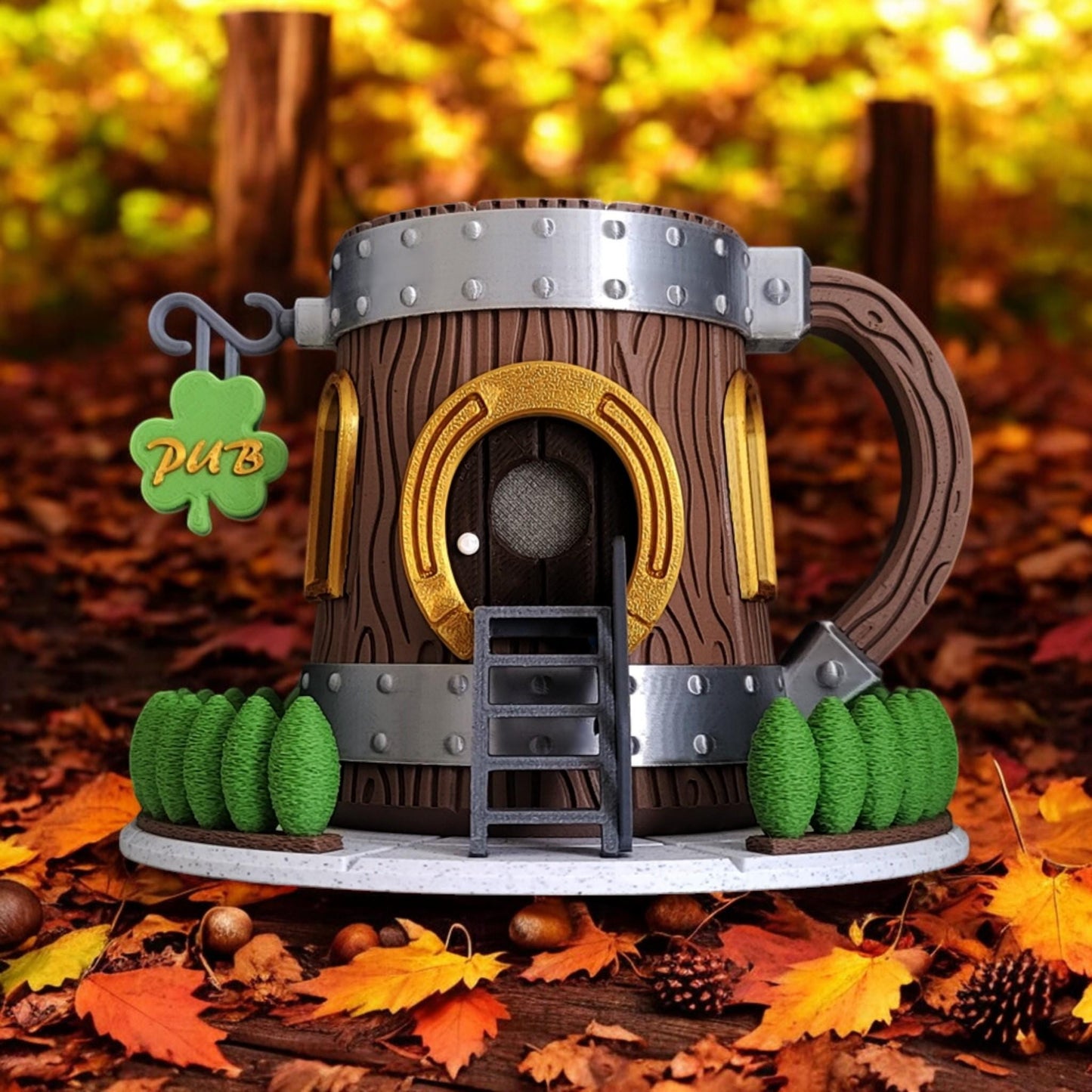 St Patrick's Day Fairy Pub Tea Light Holder 3D Printed, Fairy Pub House Leprechaun Clover Decoration, Irish Shamrock Home Decor