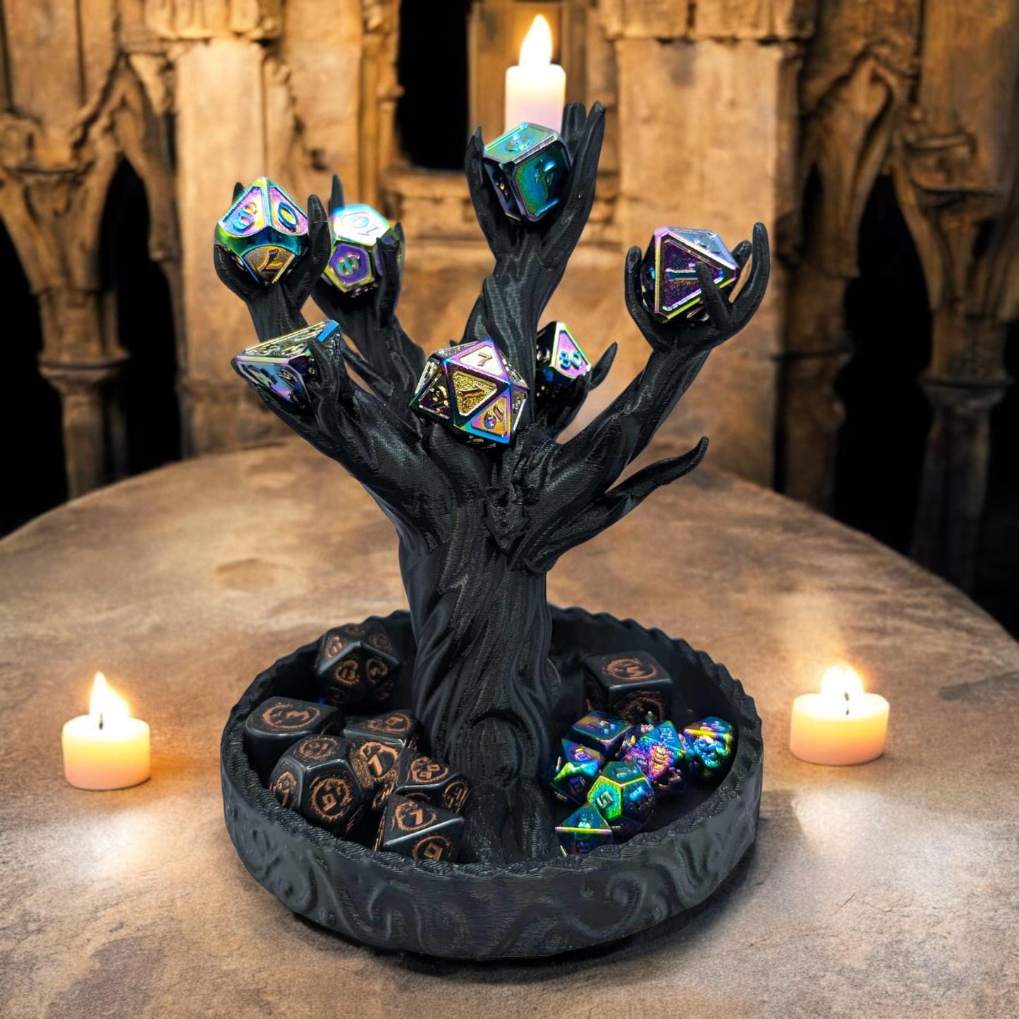 Fantasy Jewelry Tree with Small Dragon | Unique 3D Printed Dice Storage & Home Organization Gift Idea