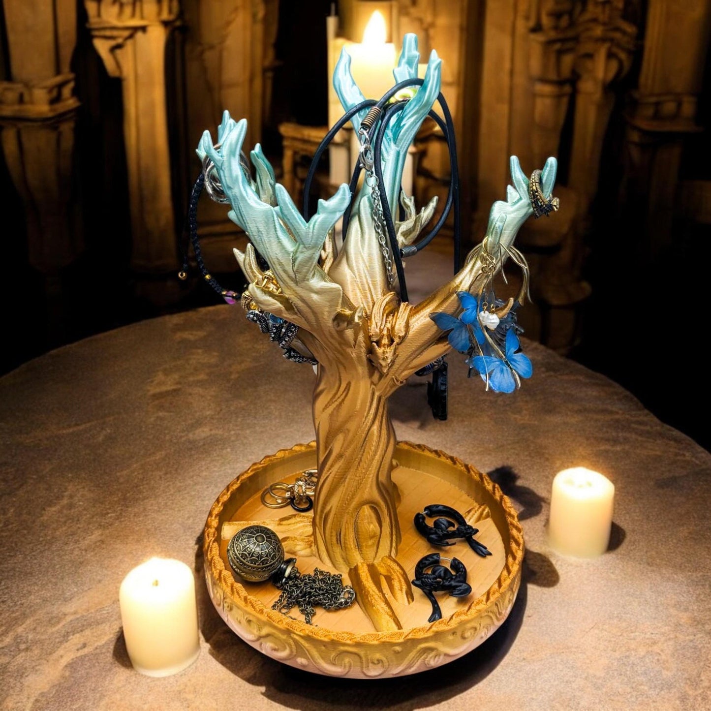 Fantasy Jewelry Tree with Small Dragon | Unique 3D Printed Dice Storage & Home Organization Gift Idea