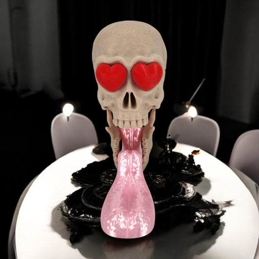 Skull with Tongue Out & Heart Eyes - "Love at First Death" Jaw Drop 3D Printed Decor, Unique Decor Gift for Gothic Lovers