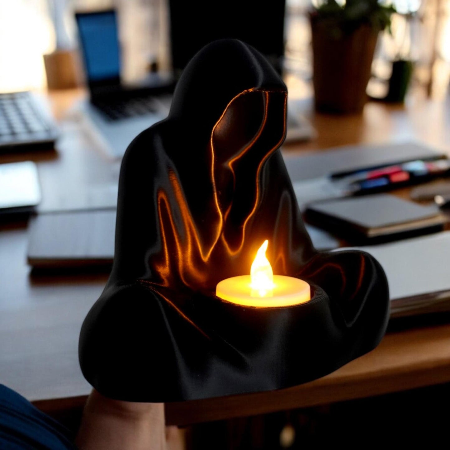 Hooded Figure LED tea light holder - Decorative Candle Holder, Halloween Decor, Spooky Accent Piece, Home & Party Lighting