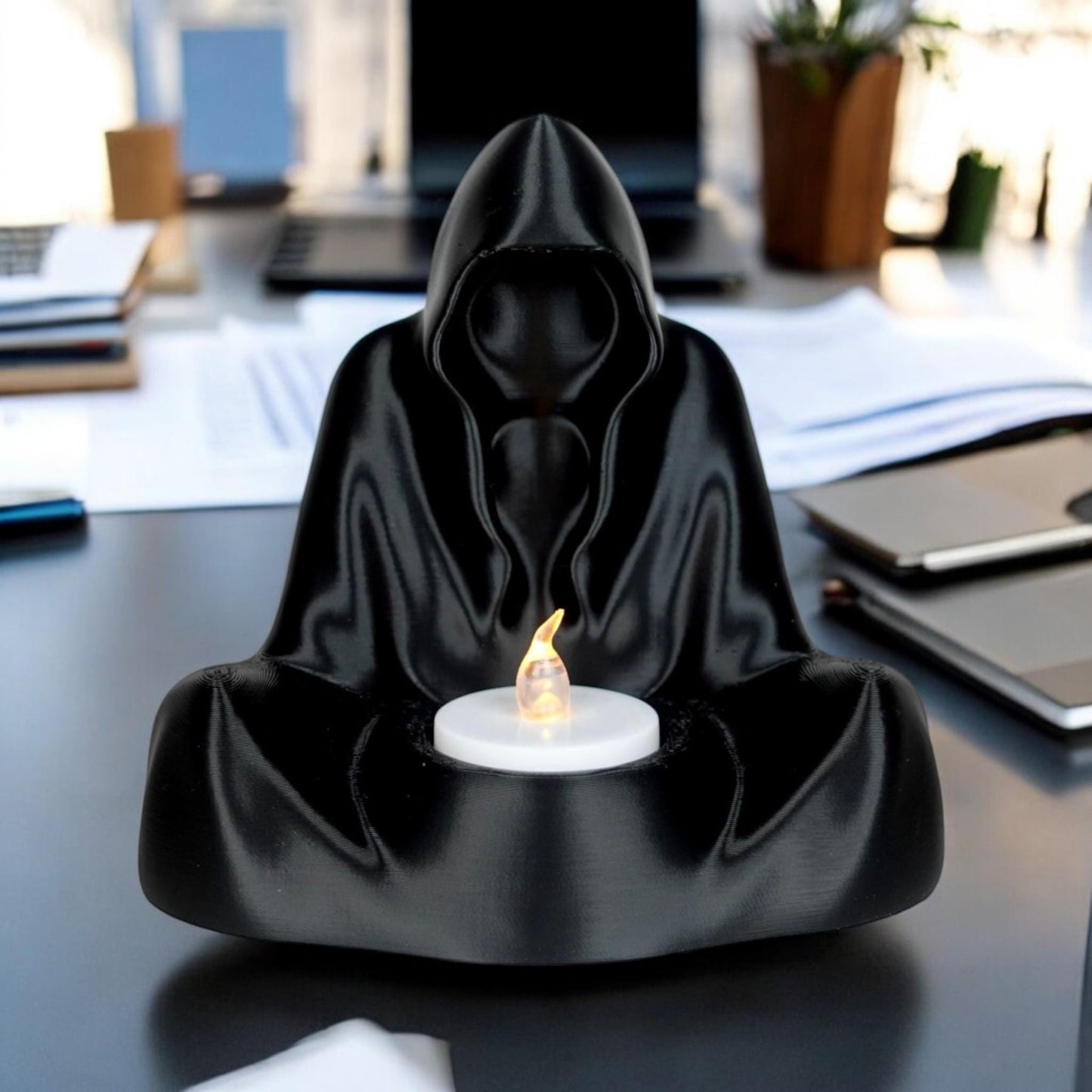 Hooded Figure LED tea light holder - Decorative Candle Holder, Halloween Decor, Spooky Accent Piece, Home & Party Lighting
