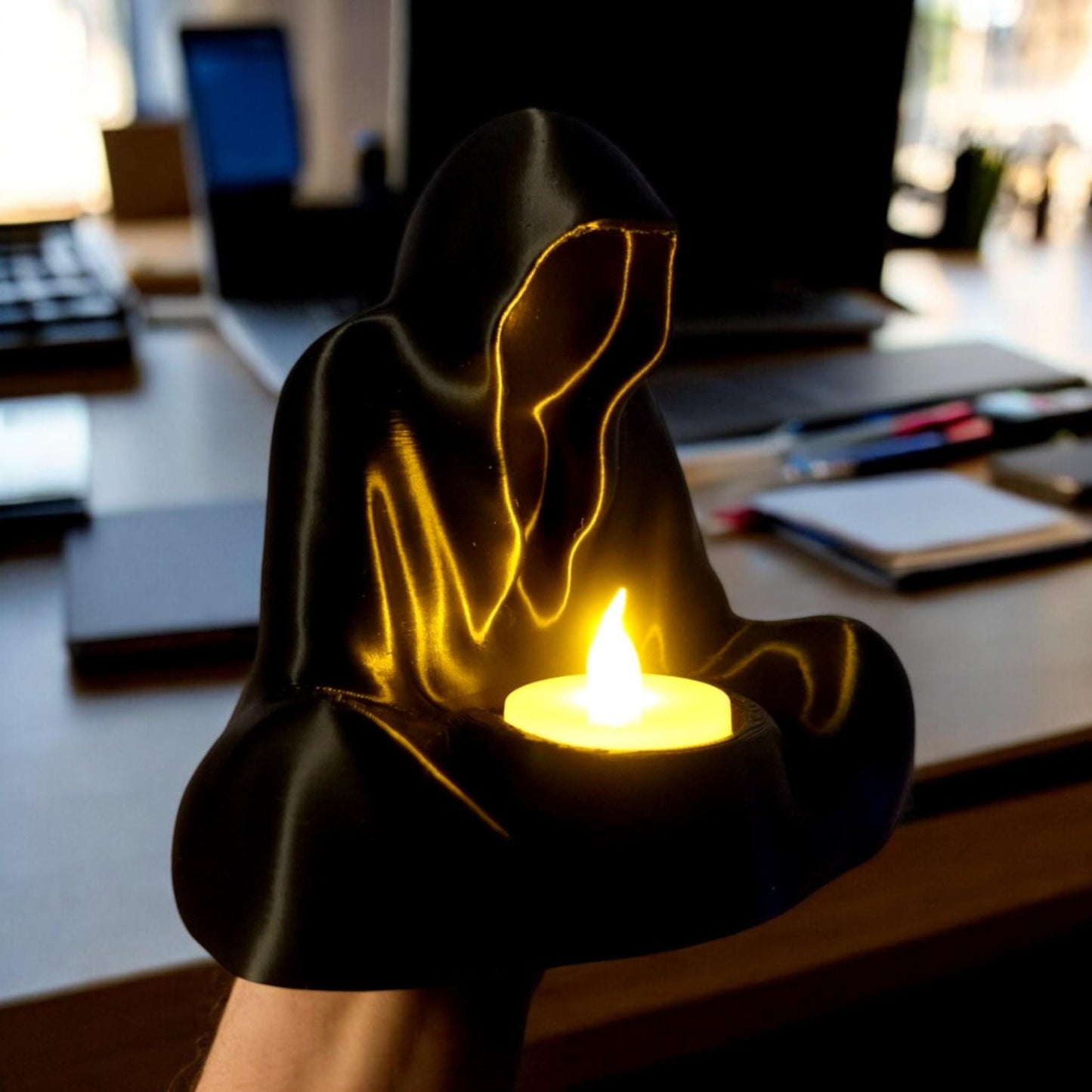 Hooded Figure LED tea light holder - Decorative Candle Holder, Halloween Decor, Spooky Accent Piece, Home & Party Lighting