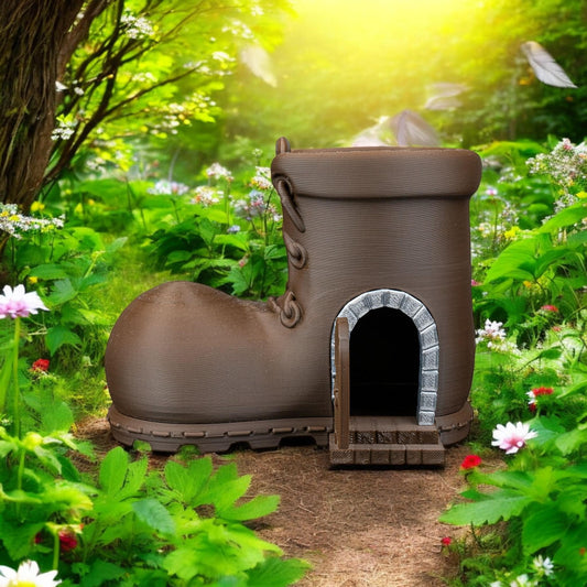 Boot Fairy House - Enchanted Garden Decor & Whimsical Miniature Home Accessory for Magical Spaces