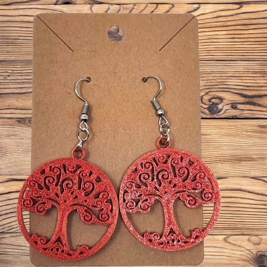Handmade Tree of Life Drop Hook Earrings - 3D Printed Nature-Inspired Jewelry