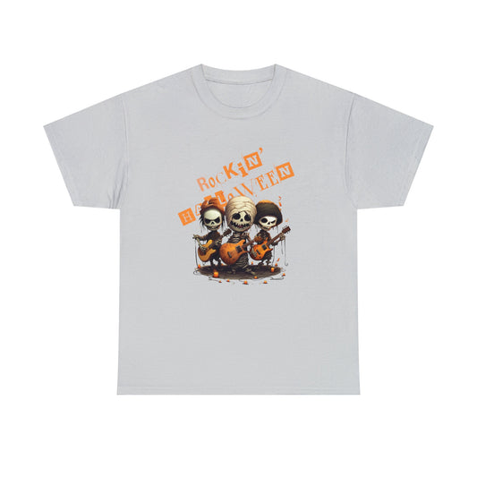 Spooky Halloween T-Shirt - Skeleton Crooner Trio Singers, Rockin' Fun Tune - dia de los muertos haunting skull retro feel party shirt