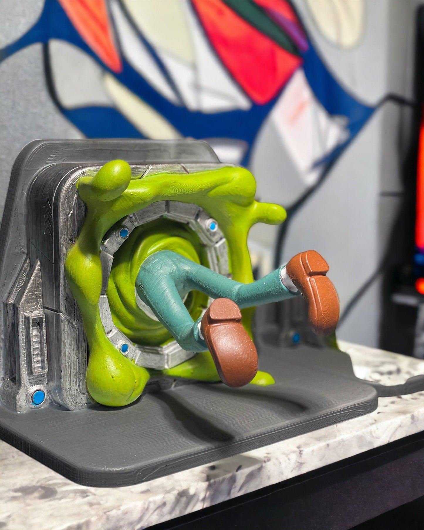 Quirky Man Going Through Portal Bookends - Alien Time Tunnel Theme 3D Printed Bookshelf Decor