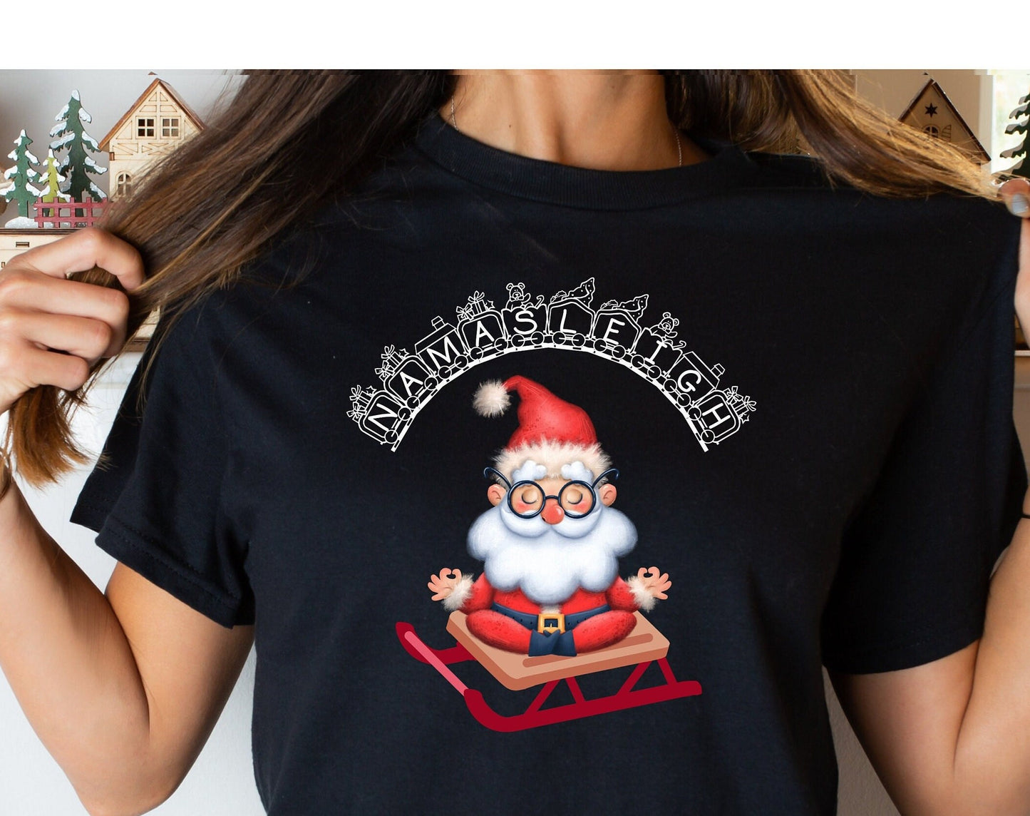 Namasleigh Yoga Santa Sled Funny Holiday Yoga Meditation Parody T-Shirt, yoga Christmas shirt, Calm Christmas sleigh tee, Stocking stuffer