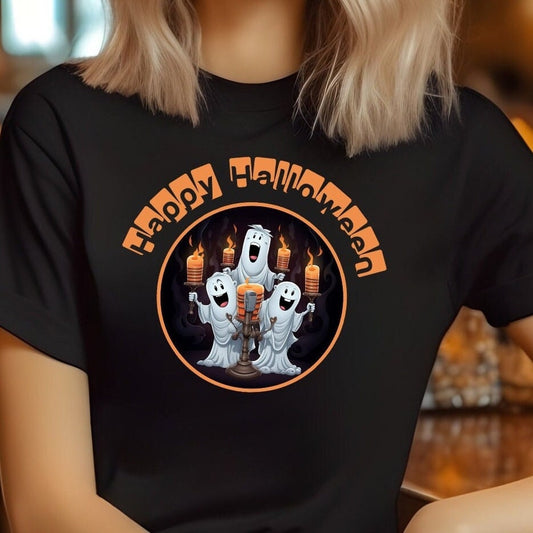 Singing Ghosts Band with Candles: Add a Spine-Chilling Atmosphere with this Funny Happy Halloween Trio Spooky Crooner Ghosts shirt