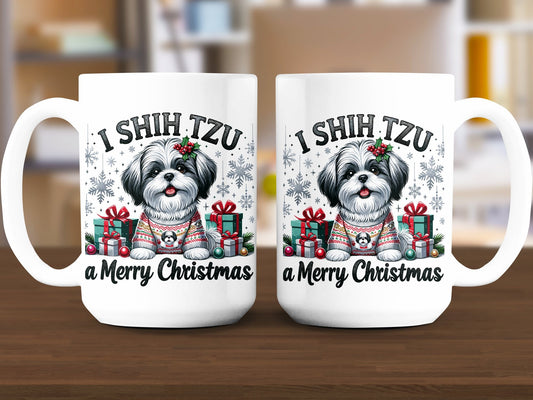 I Shih Tzu a Merry Christmas Mug | Festive Holiday Dog Lovers Ceramic Cup | Shih Tzu Mommy Gift | I Love My Dog Mug
