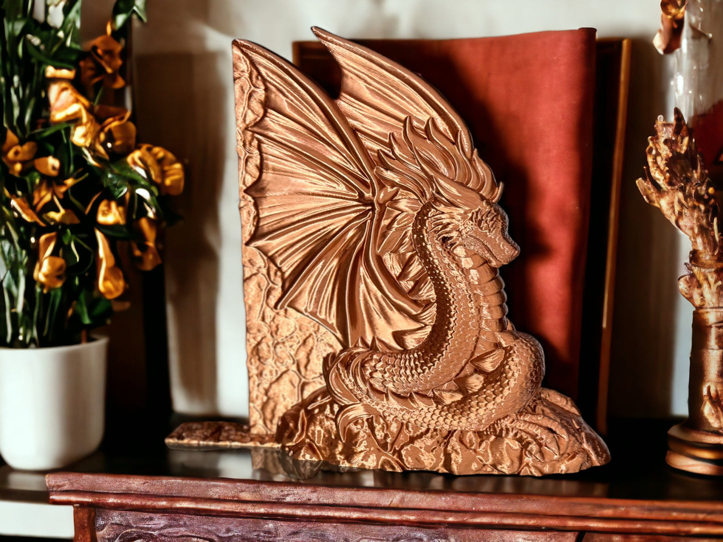 Dragon Book End Nook - Fantasy 3D Printed Dragon Book Shelf Decor