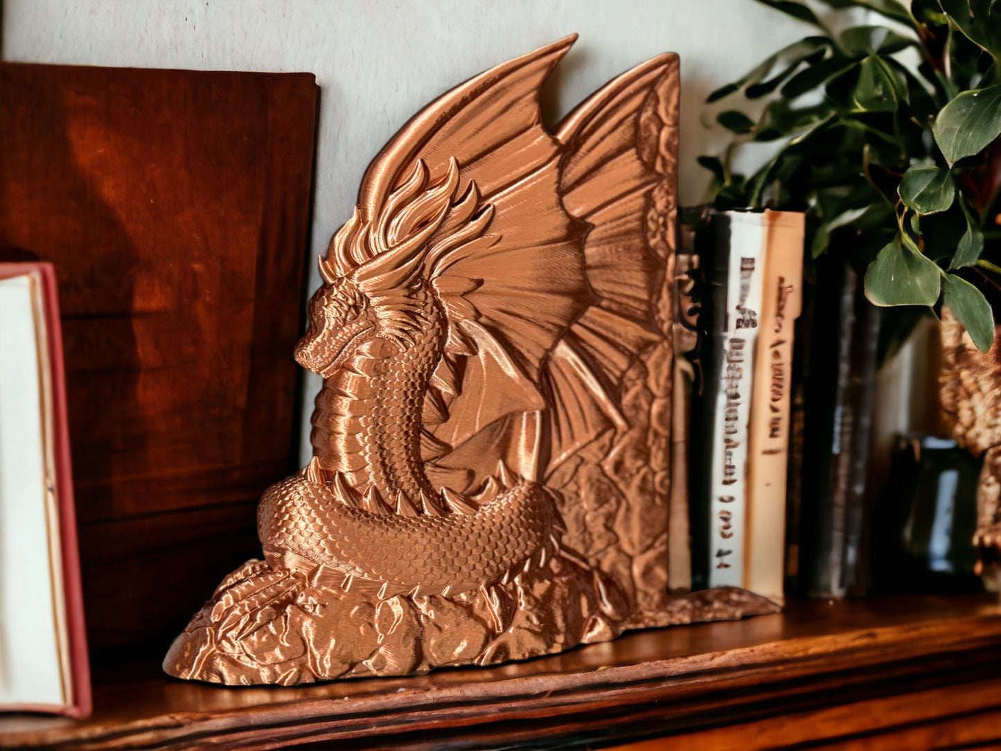 Dragon Book End Nook - Fantasy 3D Printed Dragon Book Shelf Decor