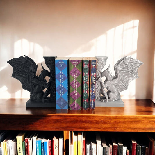 Dragon Book End Nook - 3D Printed Fantasy & Horror Book Shelf Decor - Choose Your Color