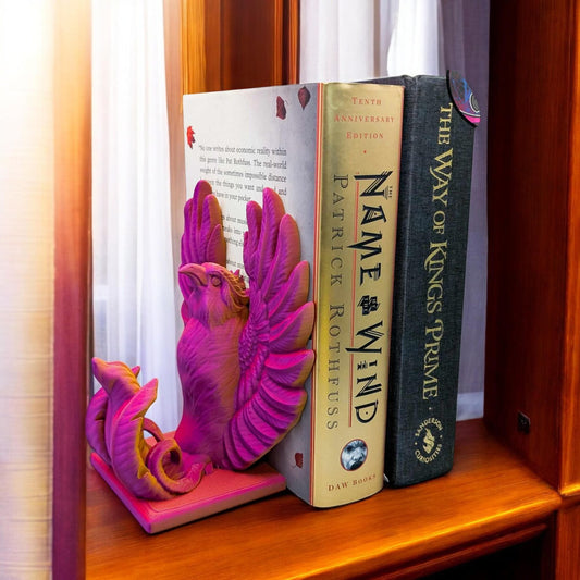 Phoenix Book End Nook - 3D Printed Fantasy & Horror Book Shelf Decor - Custom Color Bookends for Readers Collectors