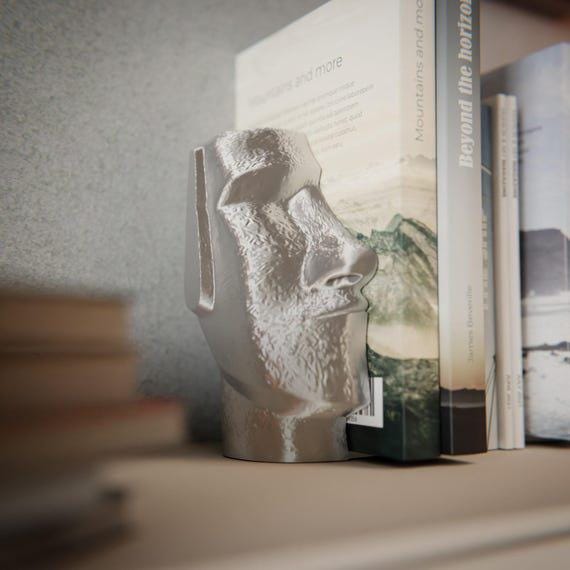 Moai Bookends - Unique 3D Printed Home Decor for Book Lovers & Art Enthusiasts, Modern Shelf Accessories, Great Gift Idea