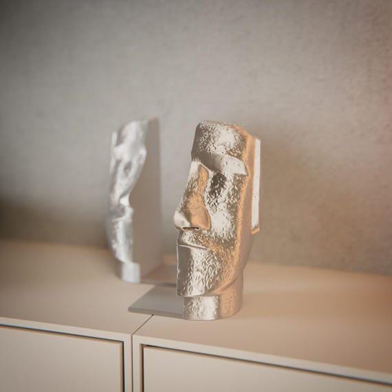 Moai Bookends - Unique 3D Printed Home Decor for Book Lovers & Art Enthusiasts, Modern Shelf Accessories, Great Gift Idea