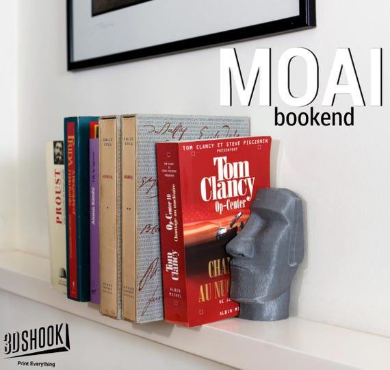 Moai Bookends - Unique 3D Printed Home Decor for Book Lovers & Art Enthusiasts, Modern Shelf Accessories, Great Gift Idea