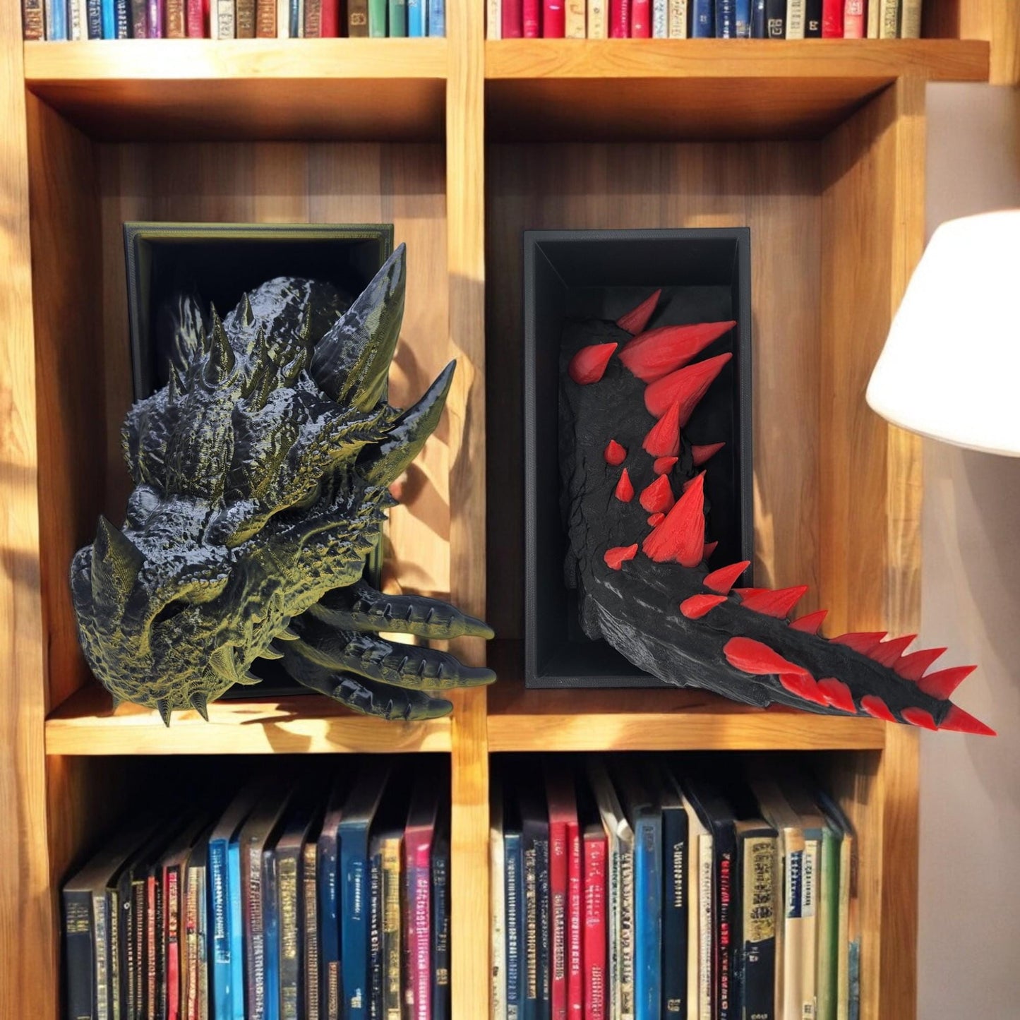 Dragon Book Nook Set | Dragon Head - Tail Shelf Decor for Book Lovers | Fourth Wing & Zodiac Academy Home Decor