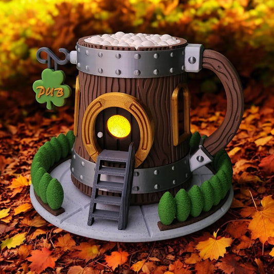 St Patrick's Day Fairy Pub Tea Light Holder 3D Printed, Fairy Pub House Leprechaun Clover Decoration, Irish Shamrock Home Decor