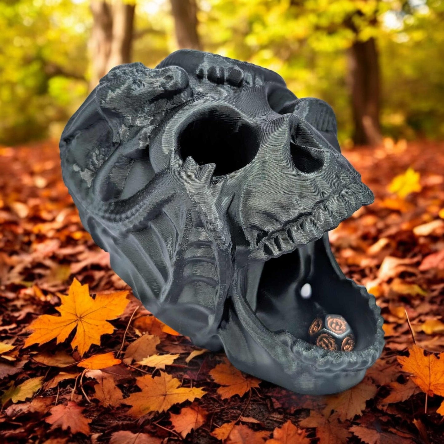 Human Skull Dragon Wrapped Dice Tower | 3D Printed  Unique Tabletop Gaming Accessory | Perfect Gift for Gamers and D&D Enthusiasts