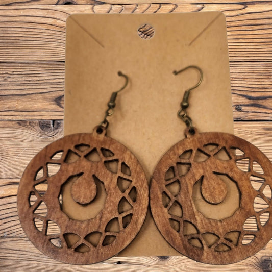 Eclipse Dangle Earrings - Laser-Cut Wood Boho Chic Geometric Wooden Earrings